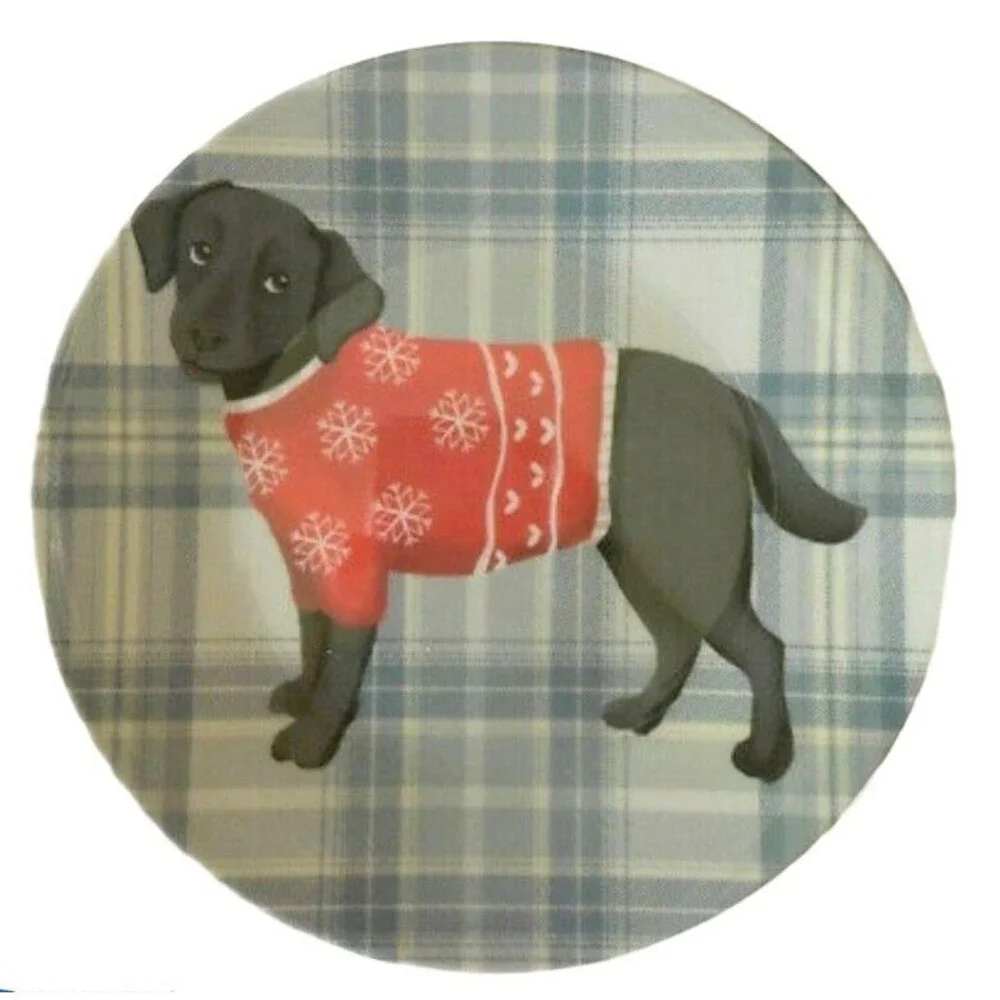 Christmas Black Lab Dog Melamine Plates 6